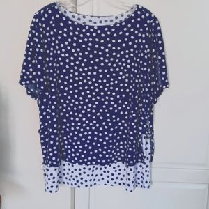 Susan Graver Navy & White Polka Dot Blouse